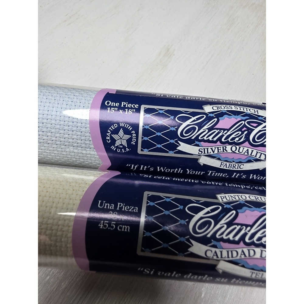 Charles Craft Lt Blue AND Ant White Cross Stitch Fabric 14 Count 15" x 18" Piece